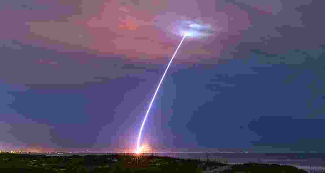 The New Glenn NG-1 mission lifts off early Thursday morning, captured from Cocoa Beach, showcasing Blue Origin's milestone in reusable rocket technology.