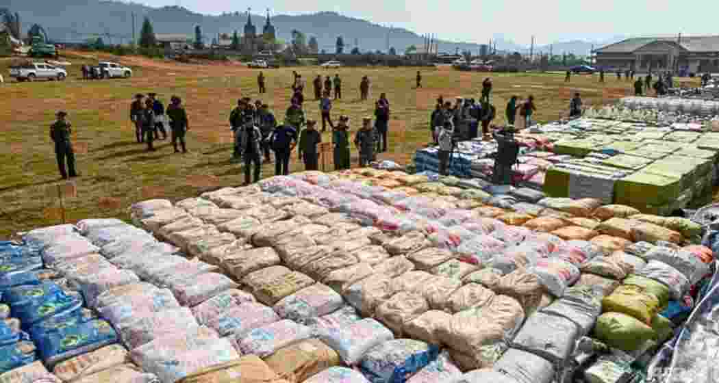 Security forces in Northeast India display counterfeit drugs seized during coordinated raids targeting illicit networks operating across the region.