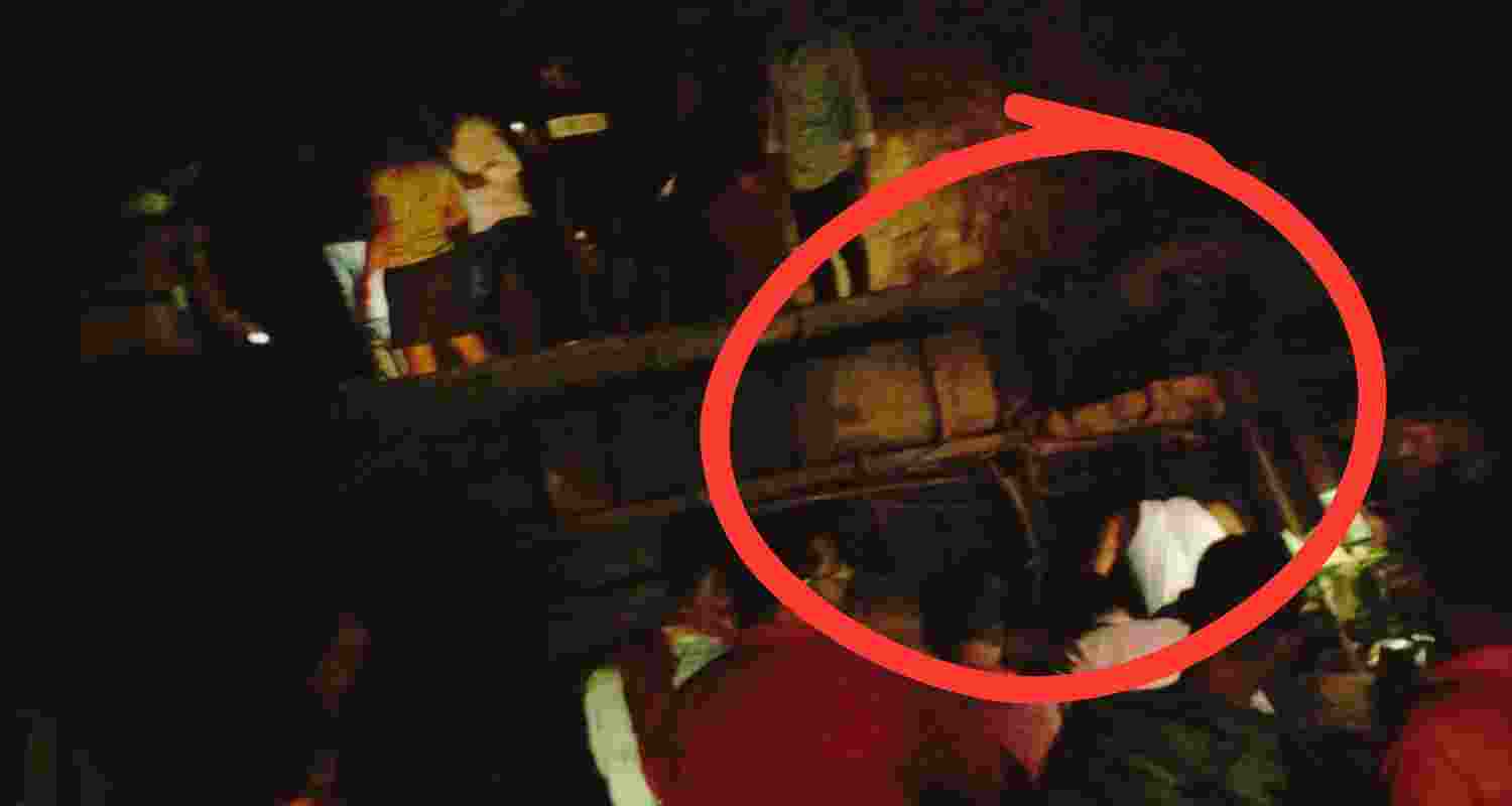 Bus fell into soil mine pit. 