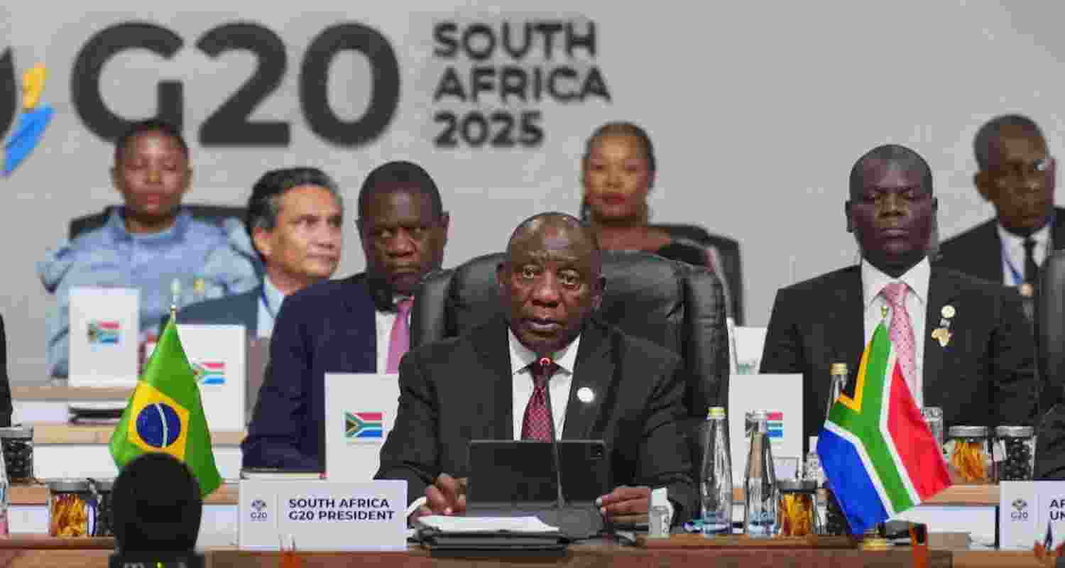 South African President Cyril Ramaphosa during a plenary session of the G20 leaders' summit in Johannesburg on Saturday.