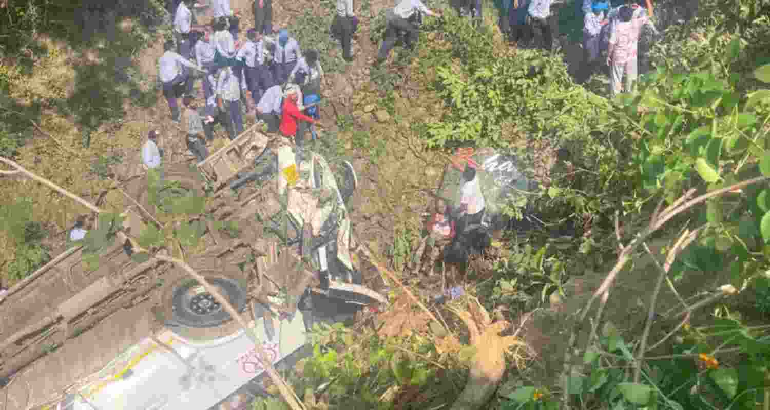 A bus carrying 45 students of a Punjab school fell into a 40-feet deep gorge near Tikkar Tal in Haryana's Panchkula district.