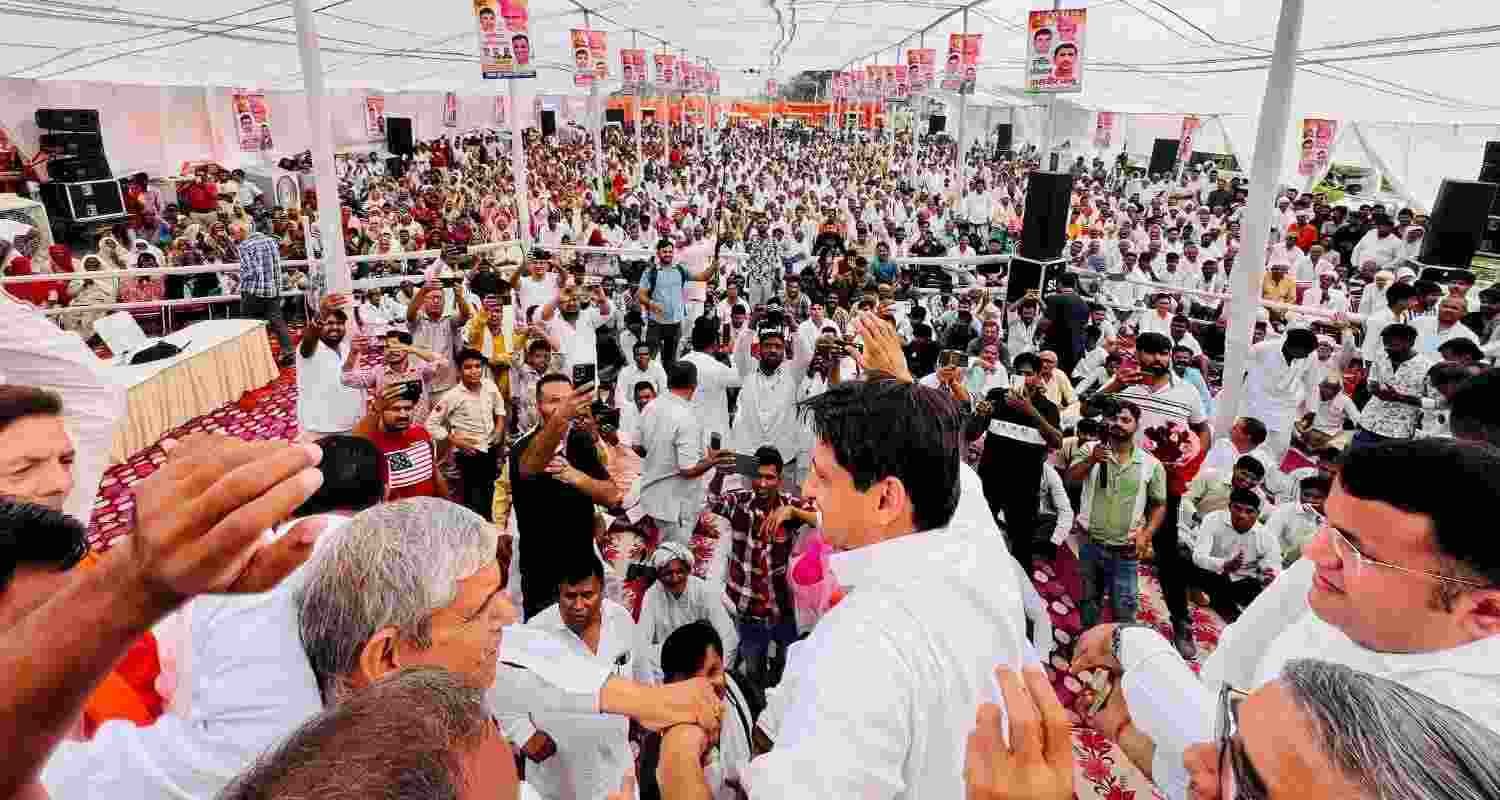 MP Deepender Hooda at a programme organised in Israna to mark Lord Valmiki's Prakatutsav.