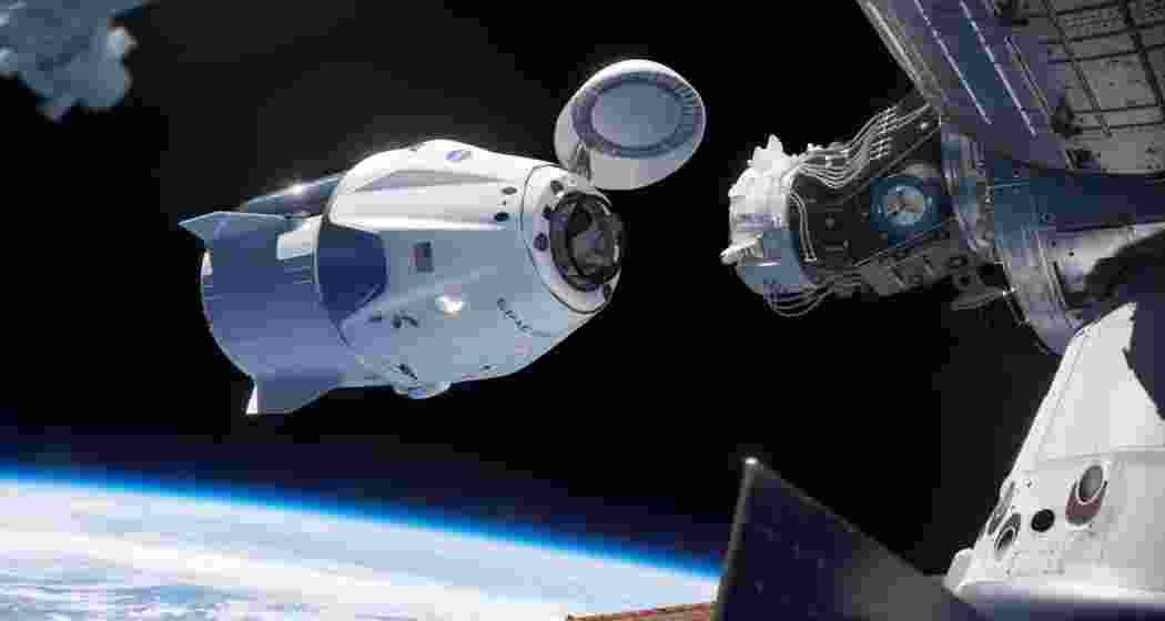 Representative image of the SpaceX Crew Dragon spacecraft nearing the docking phase at the International Space Station (ISS).