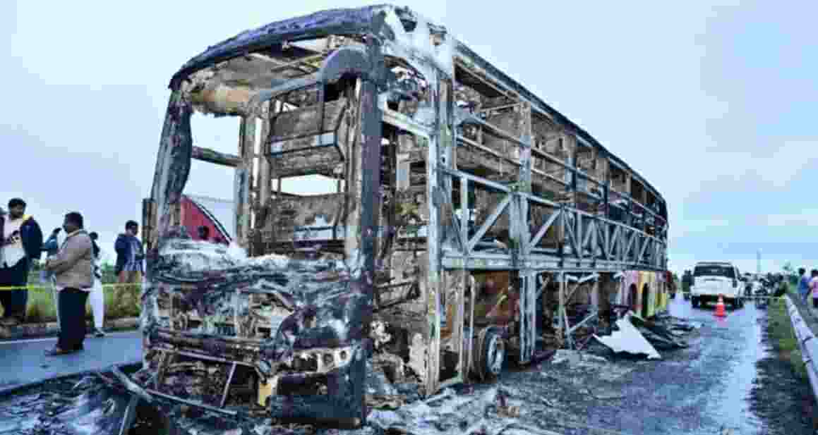 Nearly 20 passengers travelling in the private bus and a motorbike rider were tragically burnt to death in the early hours of Friday. Nearly 20 passengers travelling in the private bus and a motorbike rider were tragically burnt to death in the early hours of Friday.