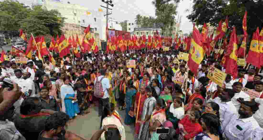 Tamilaga Vetri Kazhagam (TVK) workers protest against SIR-related issues across Tamil Nadu on Sunday.