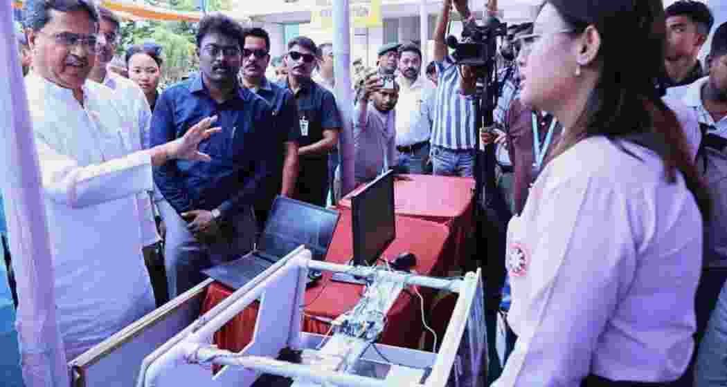 CM Manik Saha interacts with students at the Government College of Art & Craft, Lichubagan, Agartala.