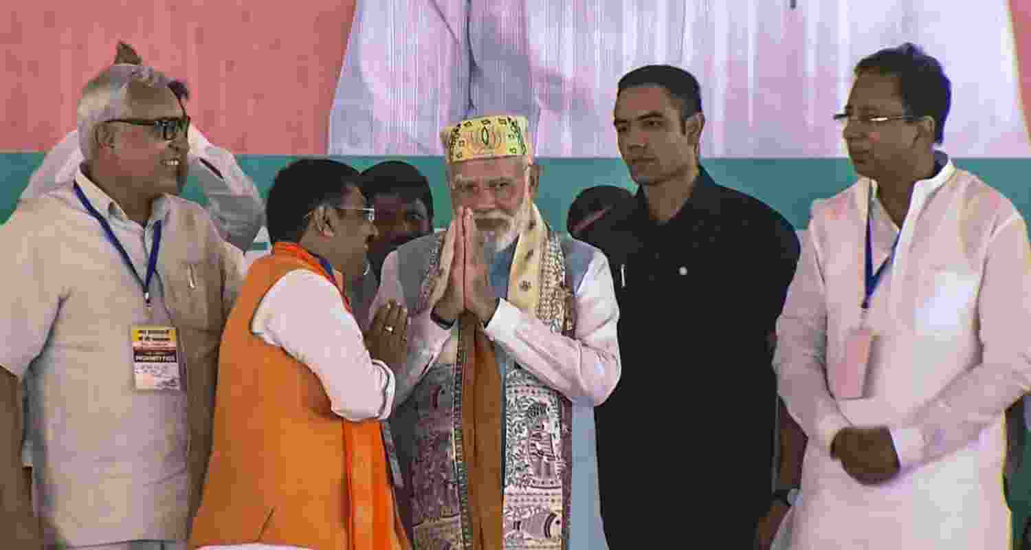 Prime Minister Narendra Modi during a rally ahead of Bihar Assembly elections, in Saharsa, Bihar.