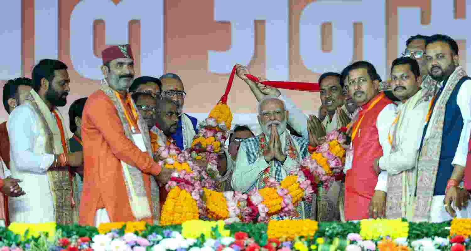 Prime Minister Narendra Modi addresses a rally during the Bihar Assembly elections, in Araria.