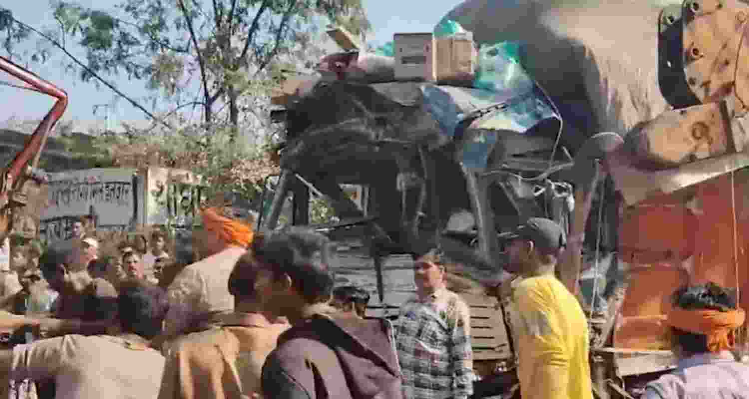 The front parts of both trucks get badly damaged in the accident.