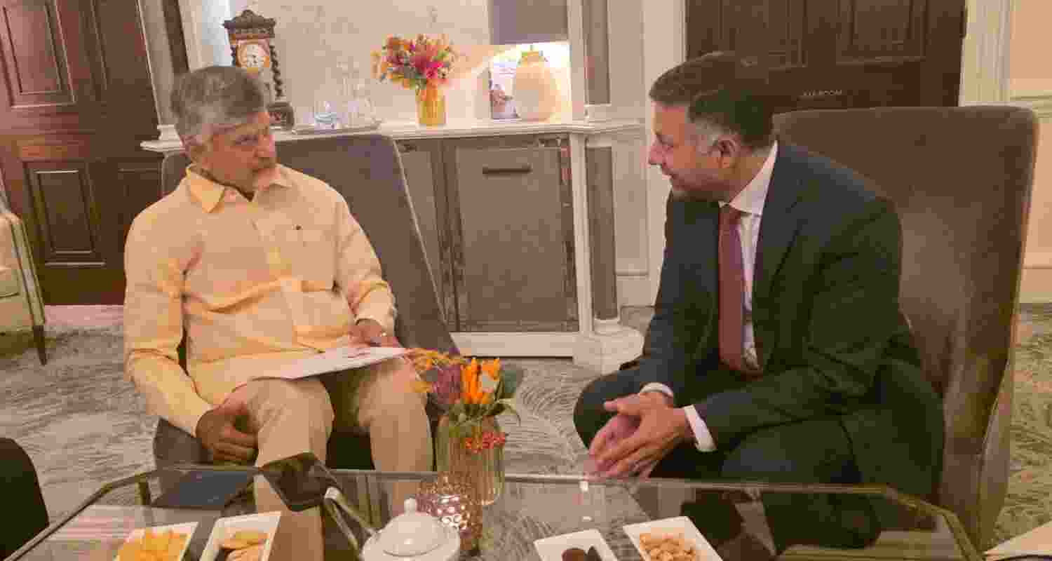 Andhra Pradesh Chief Minister N Chandrababu Naidu meets Shri Vikram Doraiswami, High Commissioner of India to the United Kingdom, in London on
Tuesday and discussed strengthening trade relations, education collaboration, innovation, entrepreneurship, and diaspora engagement between Andhra Pradesh and the UK.