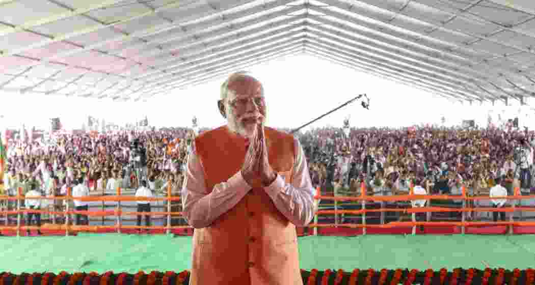 Prime Minister Narendra Modi, during a public meeting, amid the ongoing Bihar Assembly elections, in Aurangabad. on November 7.