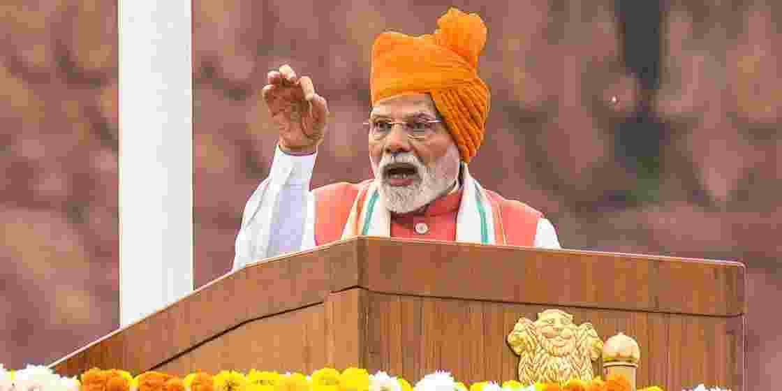 File photo of PM Modi addressing the nation from the Red Fort in New Delhi on Thursday.