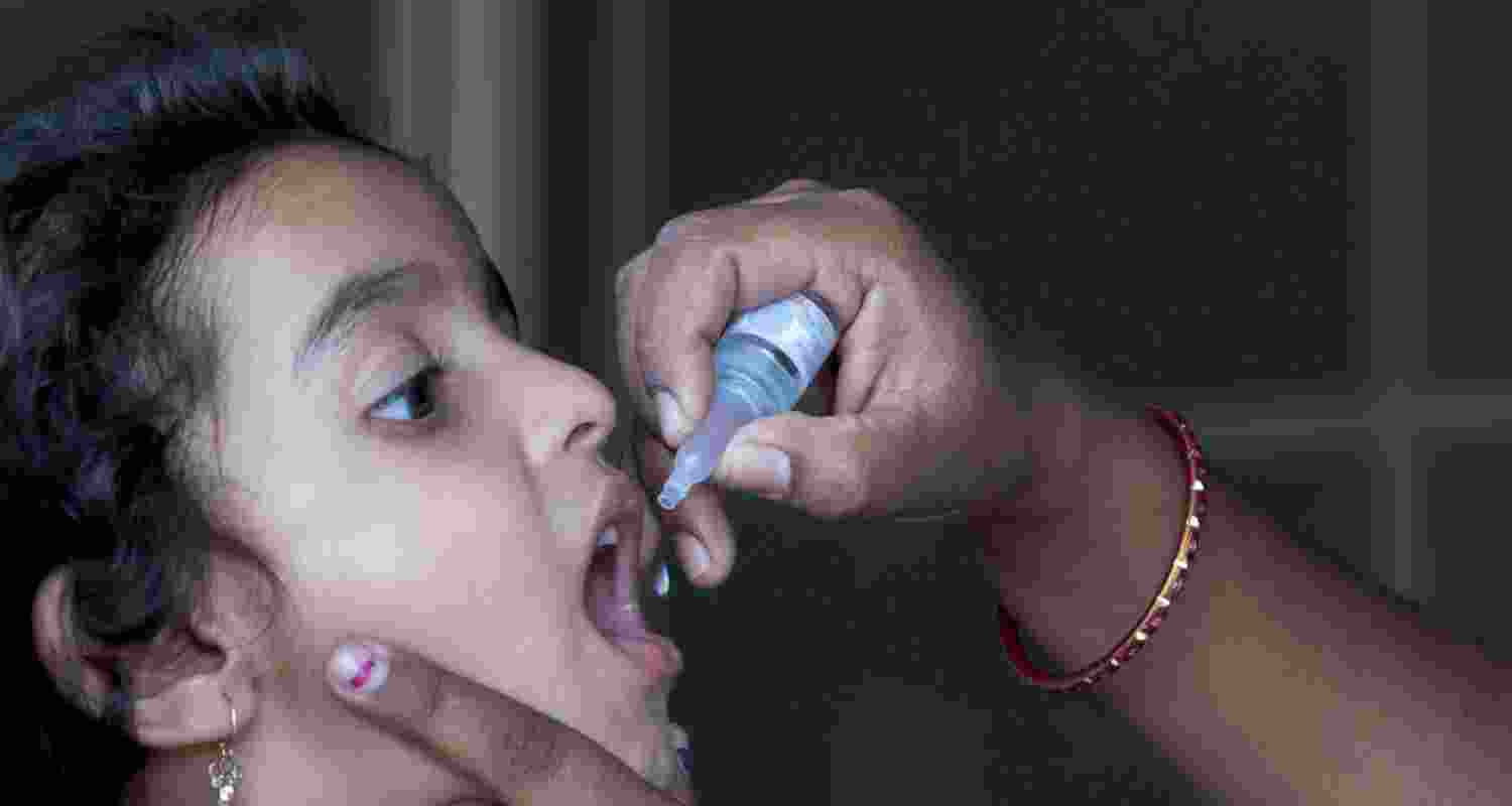 An oral polio vaccine being administered to a toddler. 