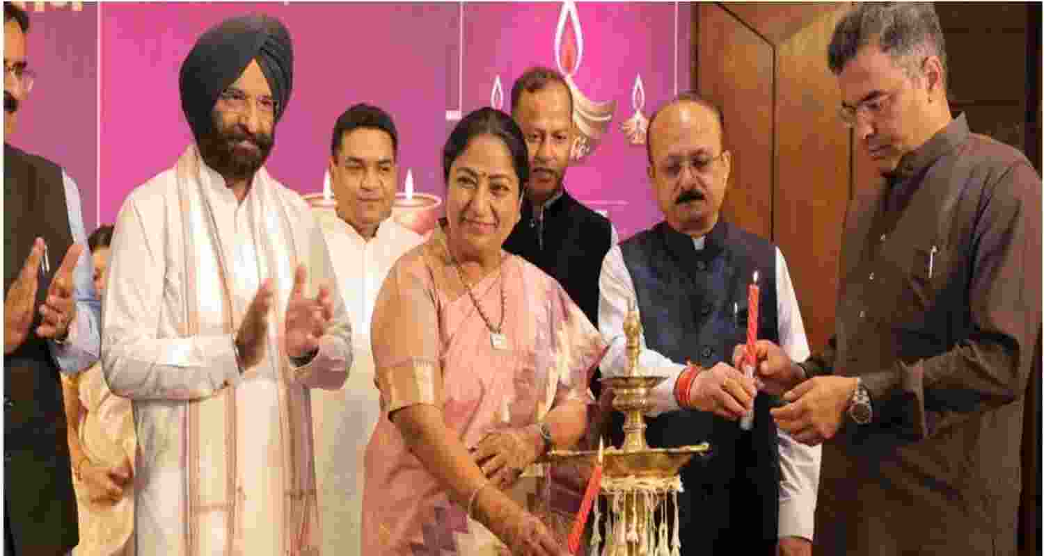 Delhi Chief Minister Rekha Gupta addresses the gathering during an event organized by the India Foundation at the Ambedkar International Center on Encouraging Women Entrepreneurs in the MSME Sector in India'.
