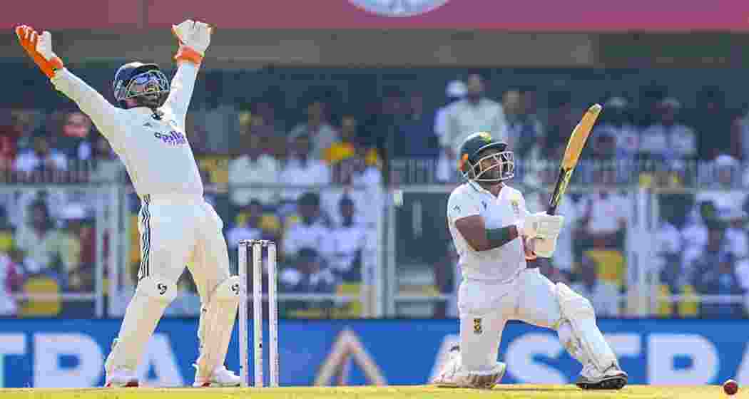  India's captain Rishabh Pant appeals for the wicket of South Africa's captain Temba Bhavuma during the first day of the second Test cricket match between India and South Africa, at ACA Stadium, Barsapara in Guwahati on Saturday.