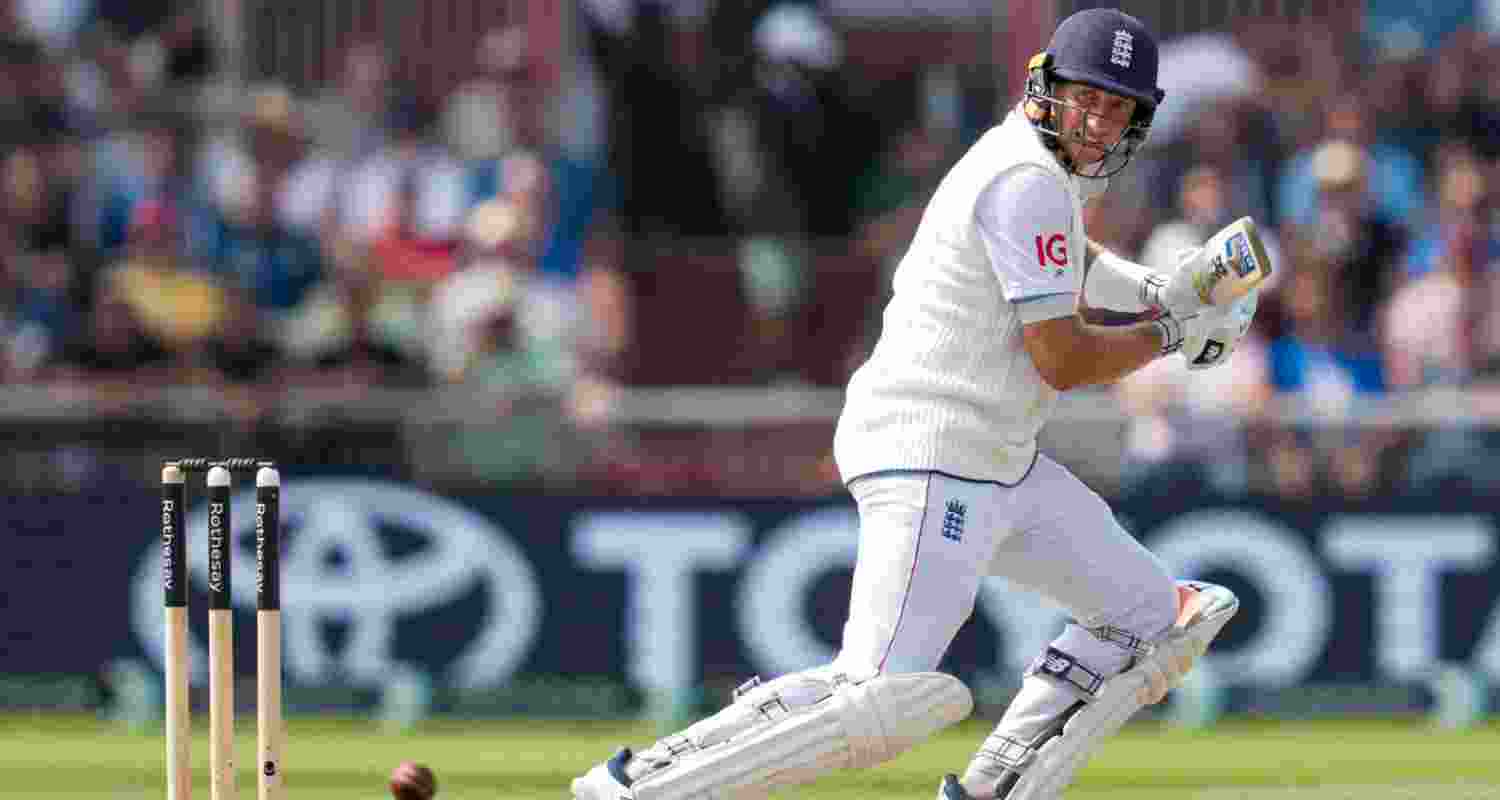 England's Joe Root plays a shot on the third day of the fourth Test match between India and England at the Old Trafford cricket ground in Manchester on Friday.