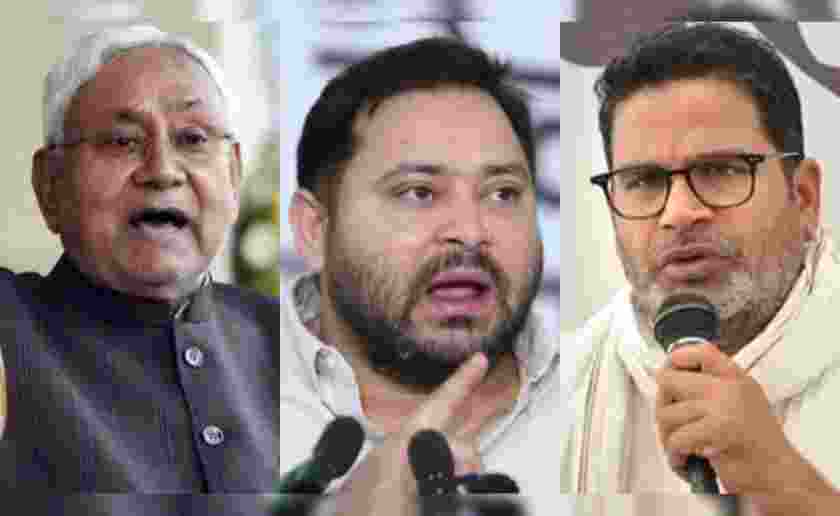 File photos of Bihar CM Nitish Kumar, RJD leader Tejashwi Yadav, and Jan Suraj party founder Prashant Kishore.