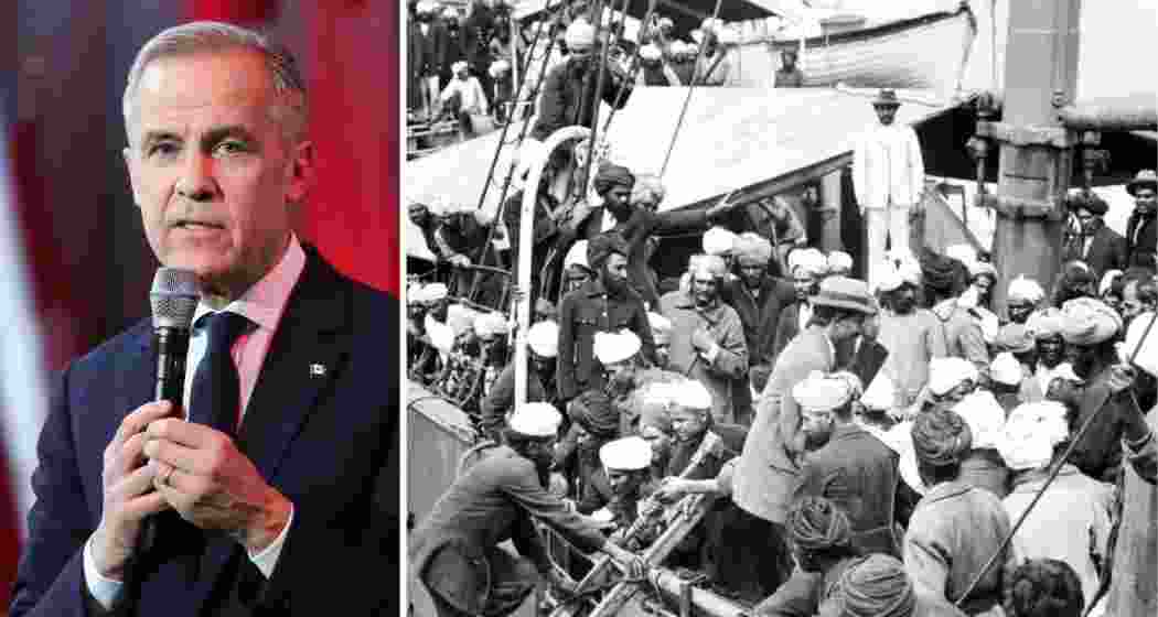 A historic photo of the Komagata Maru in Vancouver harbour, 1914. Prime Minister Carney (on the left) called the tragedy a painful reminder of Canada's failure to uphold its own values of inclusion.