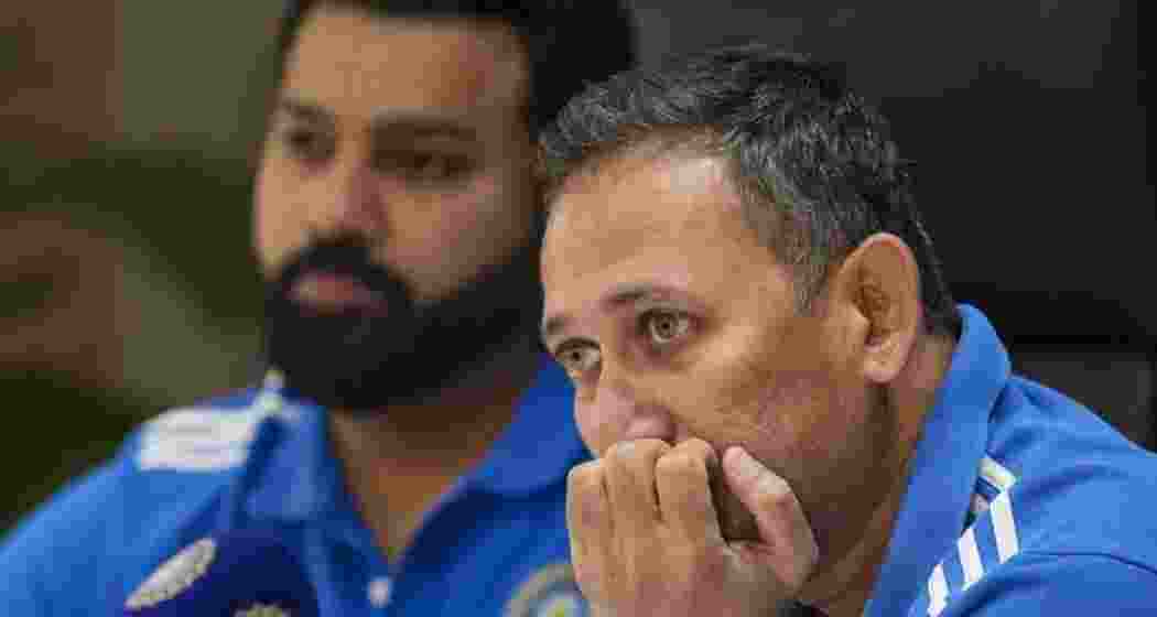 Chairman of the BCCI selection committee Ajit Agarkar with Indian captain Rohit Sharma (in the background). 