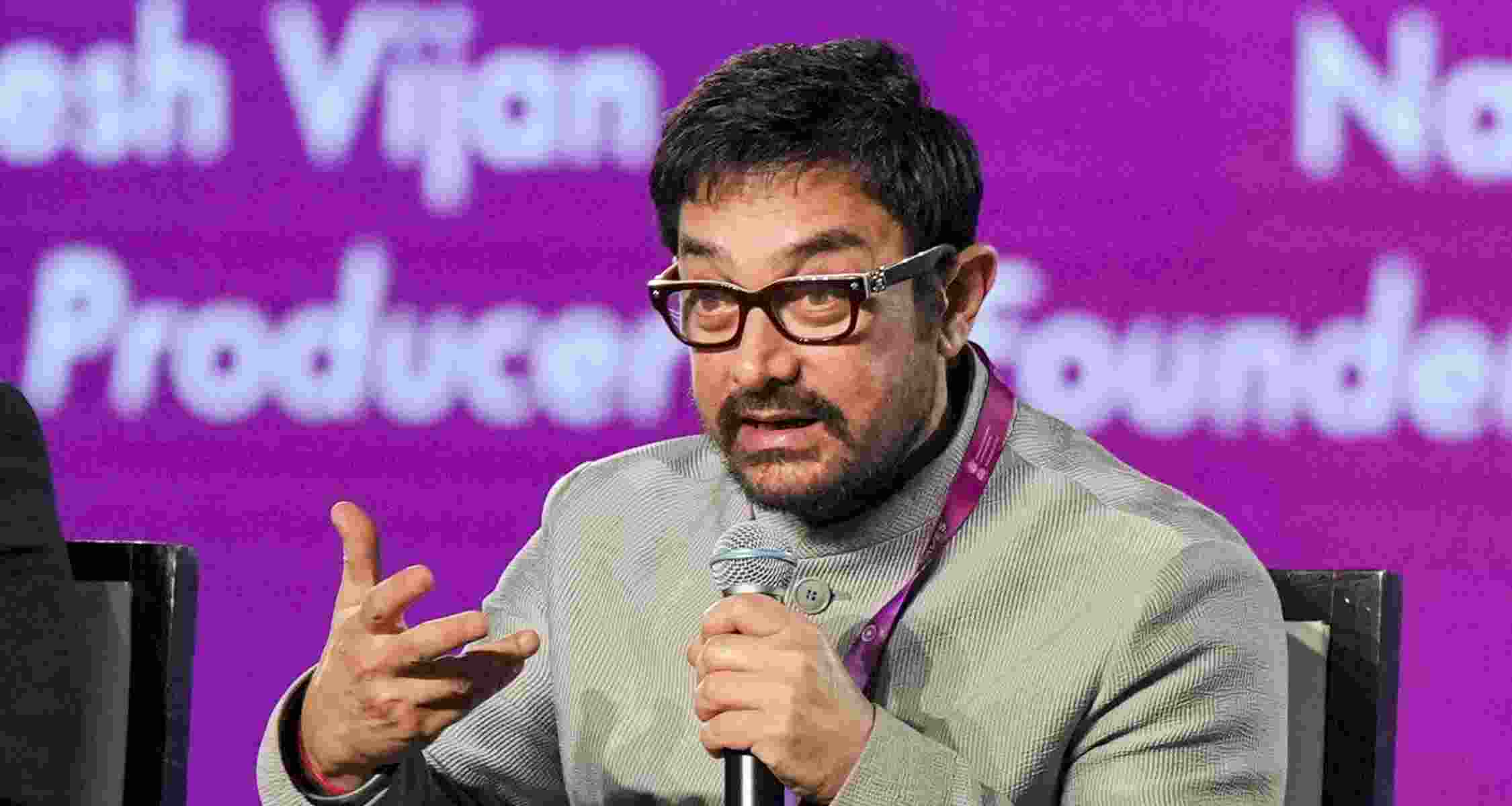 Bollywood actor Aamir Khan during a session at the WAVES Summit 2025, in Mumbai, Friday.