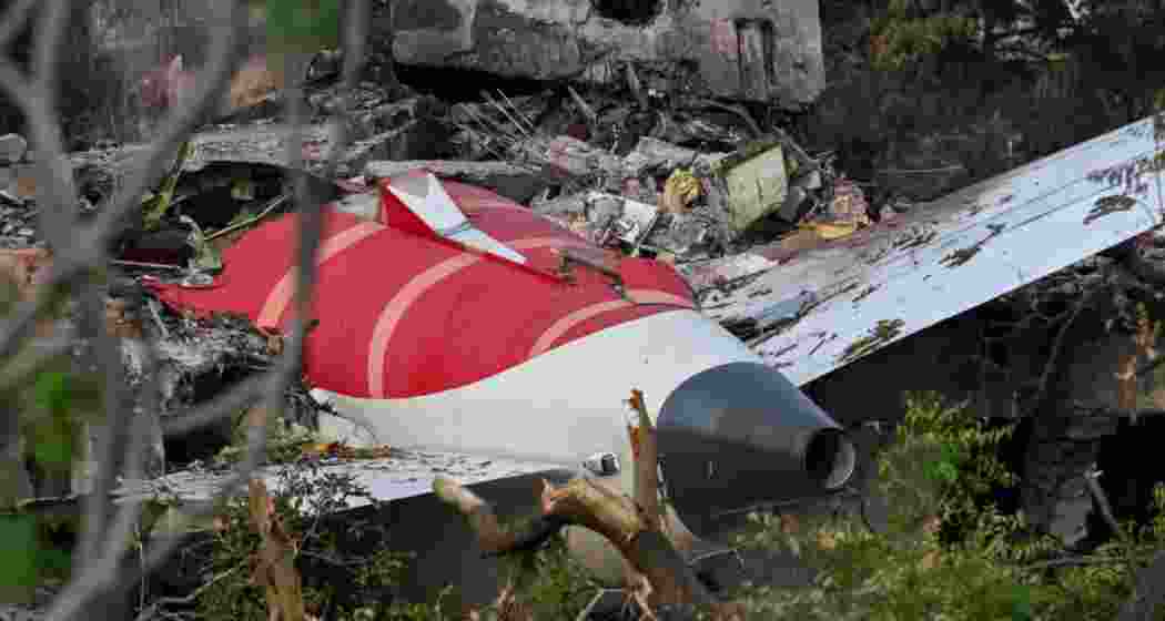 The wreckage of flight AI171 lodged in the BJ Medical College hostel building near Ahmedabad airport, where the aircraft crashed moments after take-off, killing 260 people.