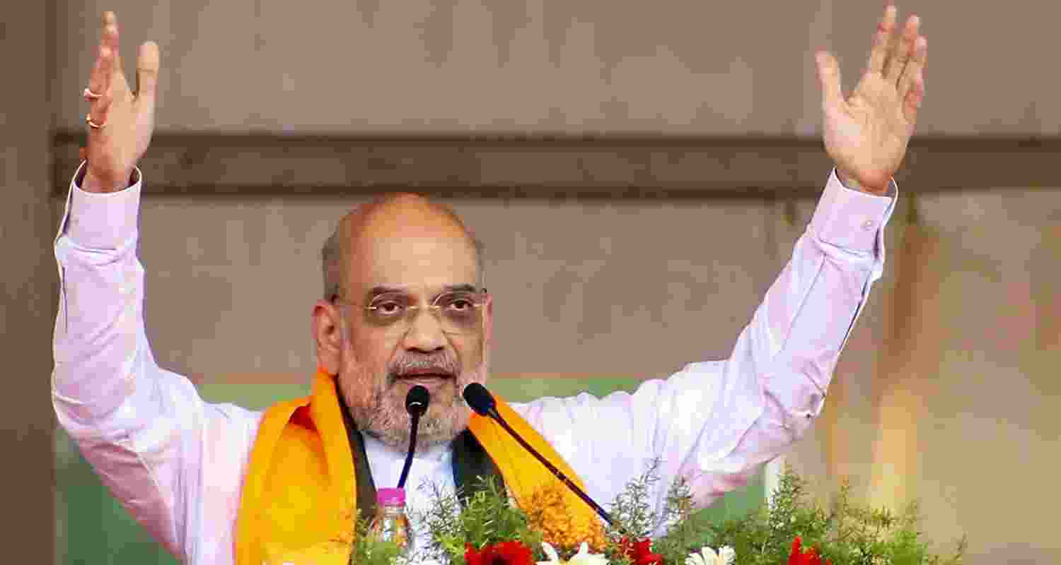 Union home minister Amit Shah during ‘Shankhnaad’ rally in Maharashtra’s Nanded on Monday.