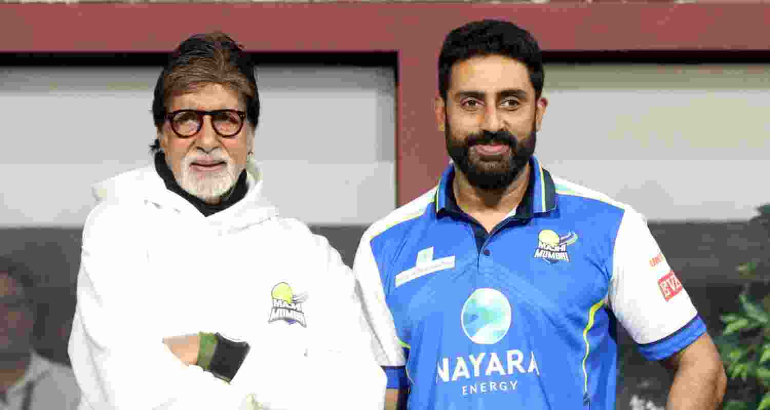 Veteran Bollywood actor Amitabh Bachchan with his son Abhishek Bachchan. Image: X