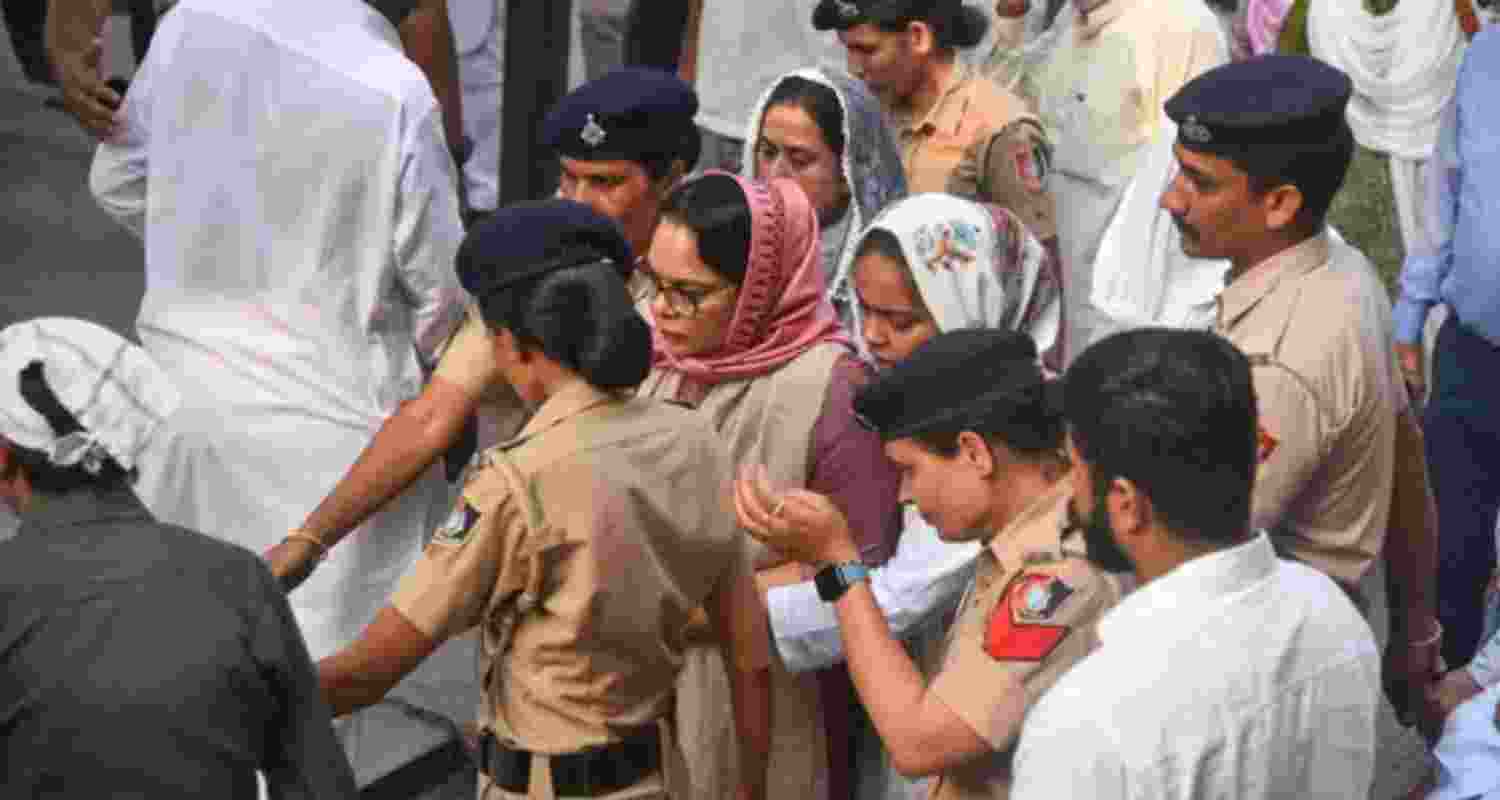 Amneet P Kumar, the wife of deceased Haryana IPS officer Y Puran Kumar, during latter's last rites.