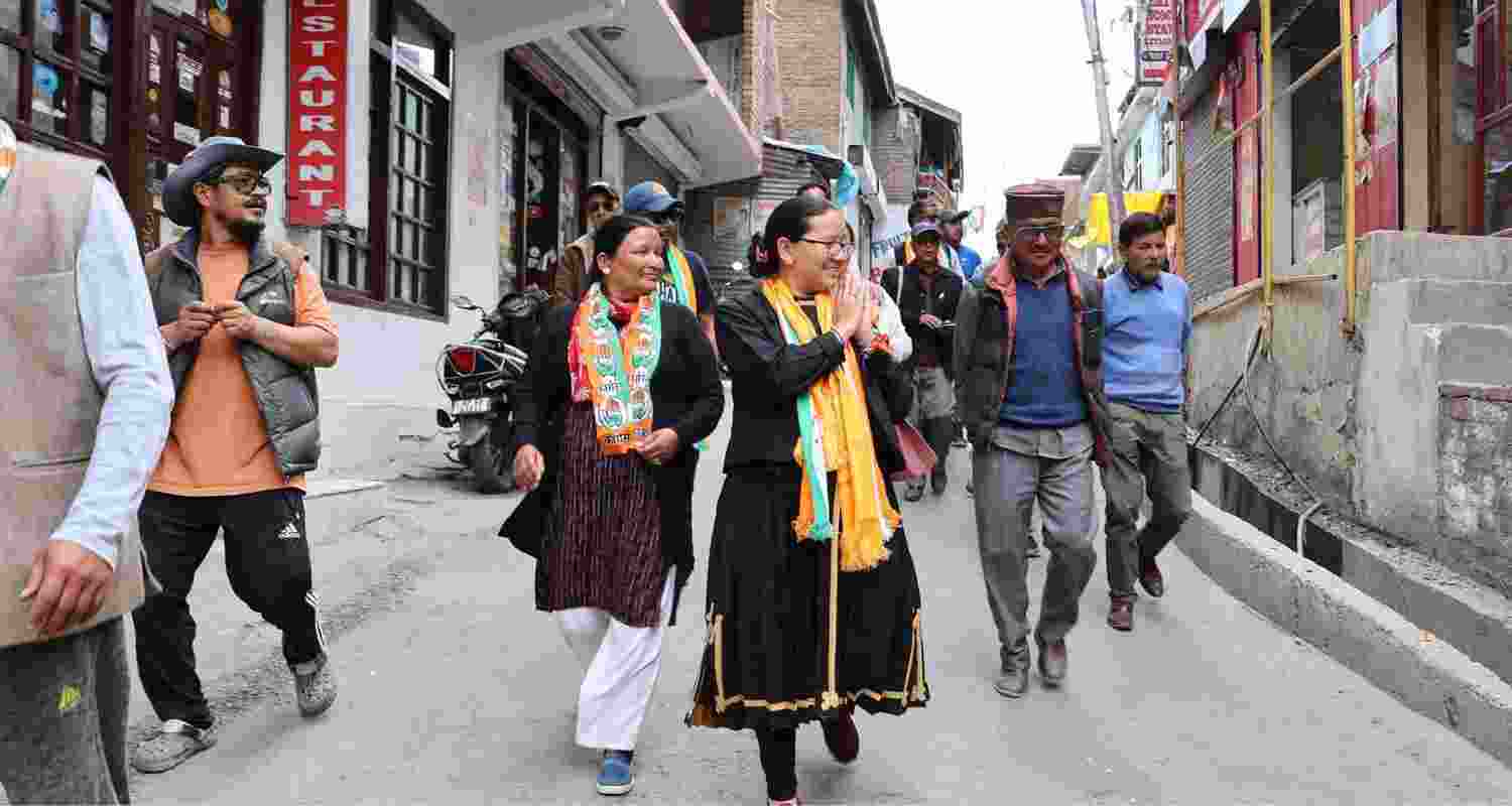 Anuradha Rana campaigning in the Lahaul Spiti tribal constituency.