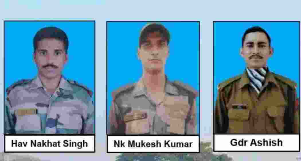 The three soldiers who lost their lives after their vehicle skidded off the road and fell into a deep gorge in Arunachal Pradesh. 