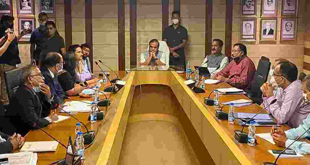 Chief Minister Himanta Biswa Sarma meets cabinet colleagues in Guwahati.