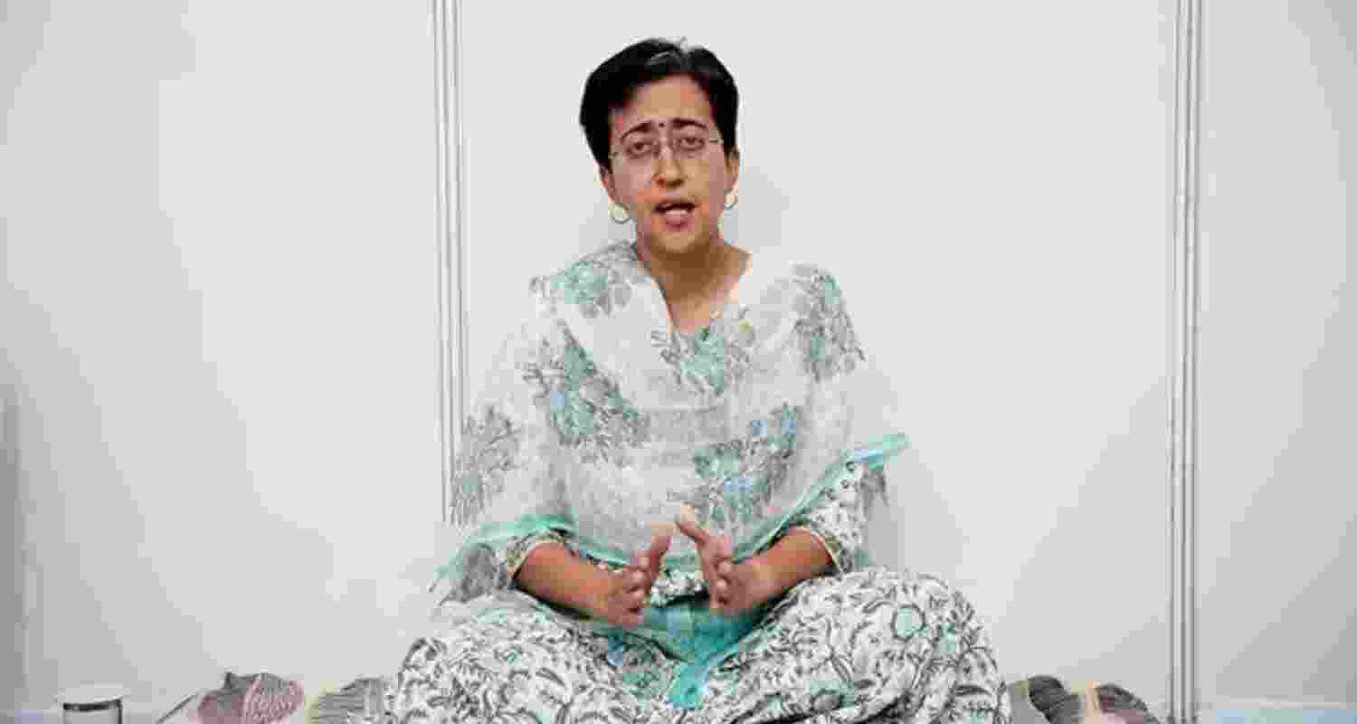 Delhi Water Minister Atishi Marlena Singh addressing the public during her indefinite fast.