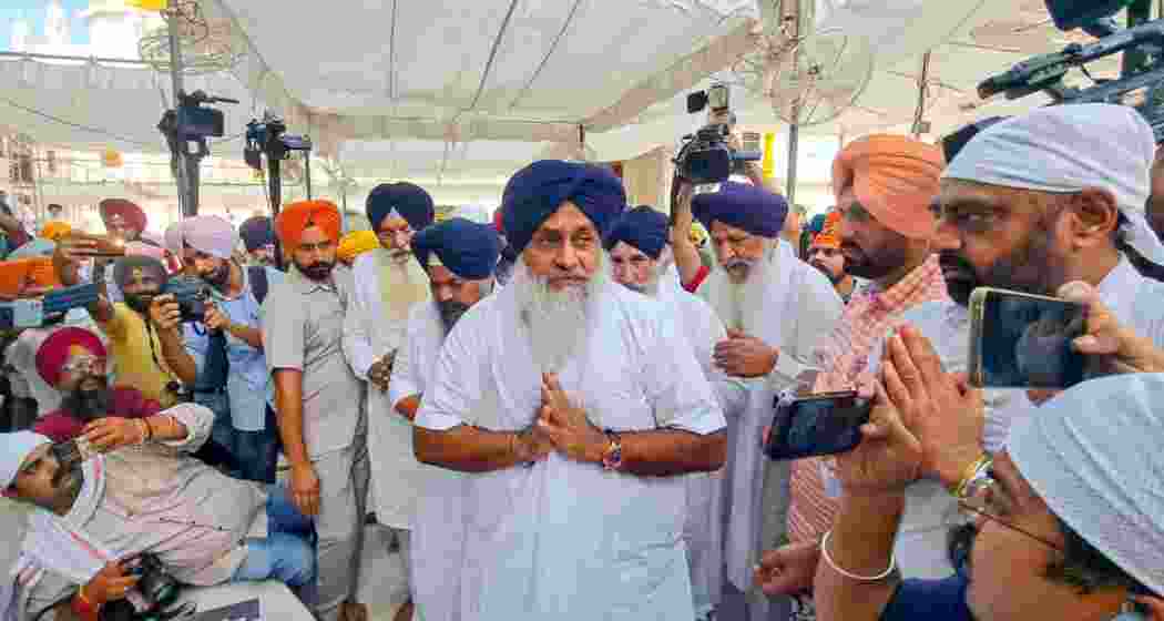 Shiromani Akali Dal President Sukhbir Singh Badal at the Golden Temple in Amritsar on Saturday, August 31, 2024. The Akal Takht declared Badal 'tankhaiya' (guilty of religious misconduct) on Friday.