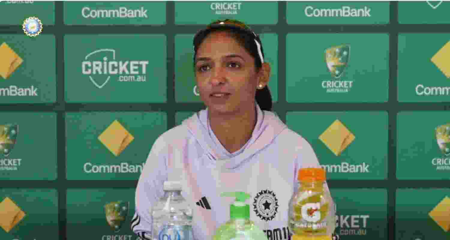 India women's team captain Harmanpreet Kaur addressed media ahead three-match ODI series with Australia starting tomorrow in Brisbane. Image: X. 