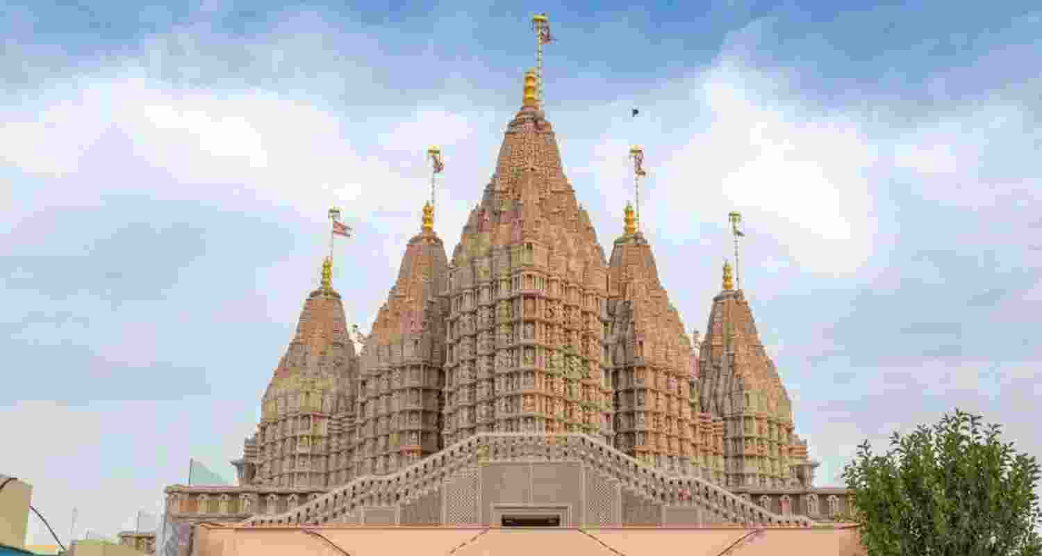 The Abu Dhabi BAPS temple on a clear day