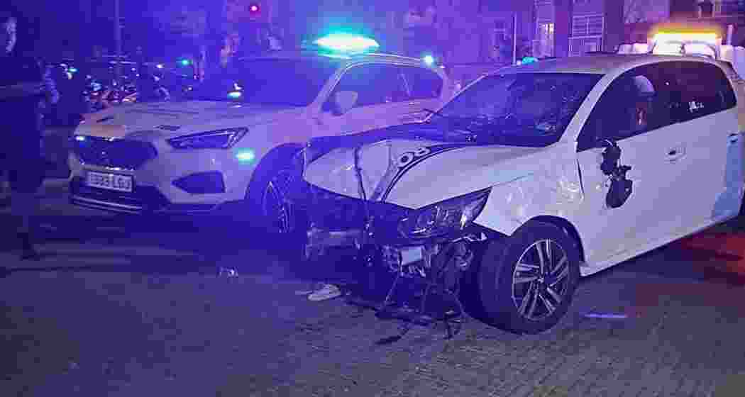 The seized car that ploughed into a crowd outside the RCDE Stadium in Barcelona, injuring at least 13 people following the Barcelona-Espanyol match.