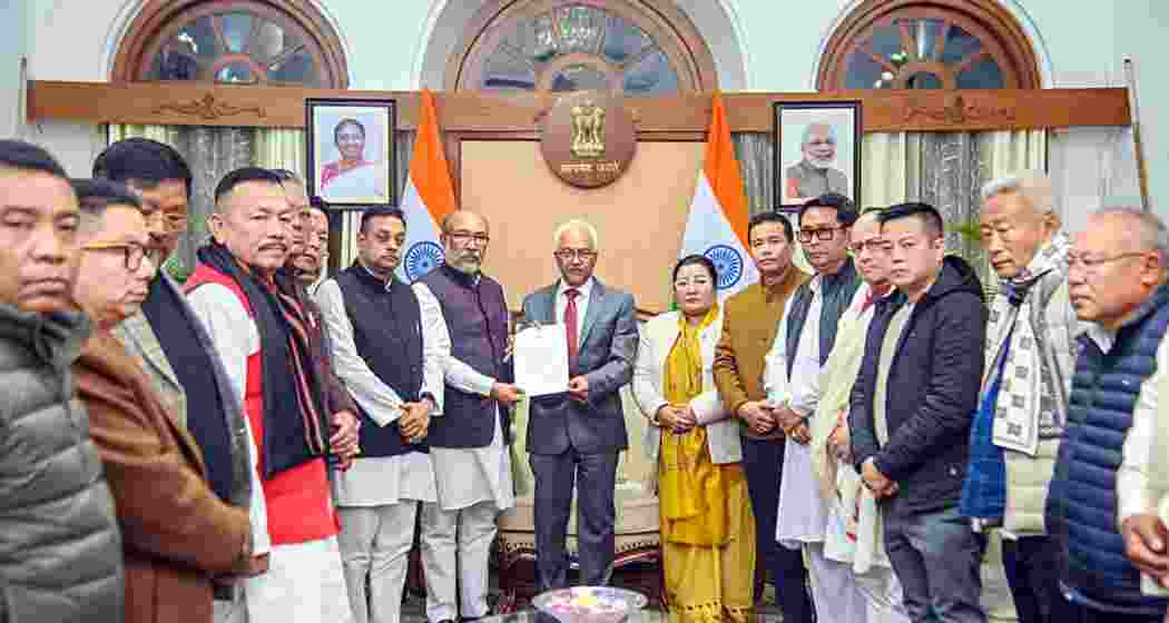 Manipur Chief Minister N Biren Singh submits his resignation to Governor AK Bhalla in Imphal on Feb. 9, 2025.