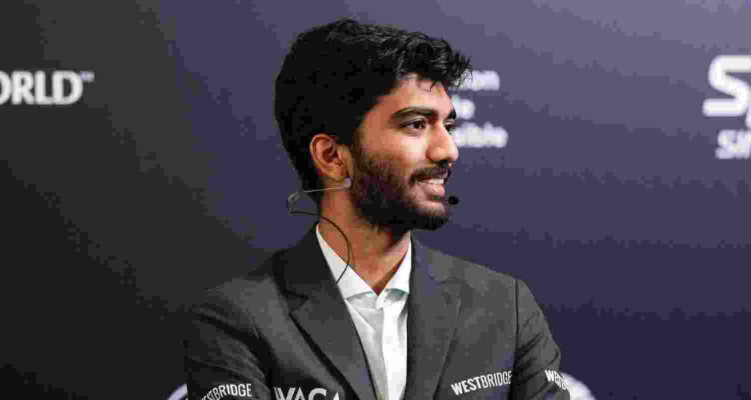 D Gukesh after leading for the first time in eleven games of the World Chess Championship. Image: FIDE/X. 