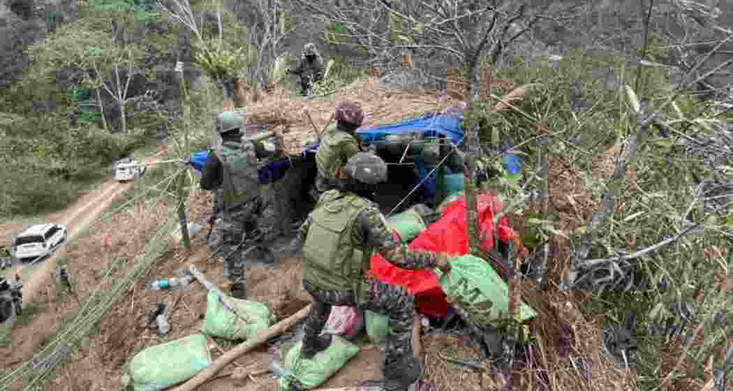 Security forces dismantle an illegal bunker during an operation in Ukhrul district, Manipur.