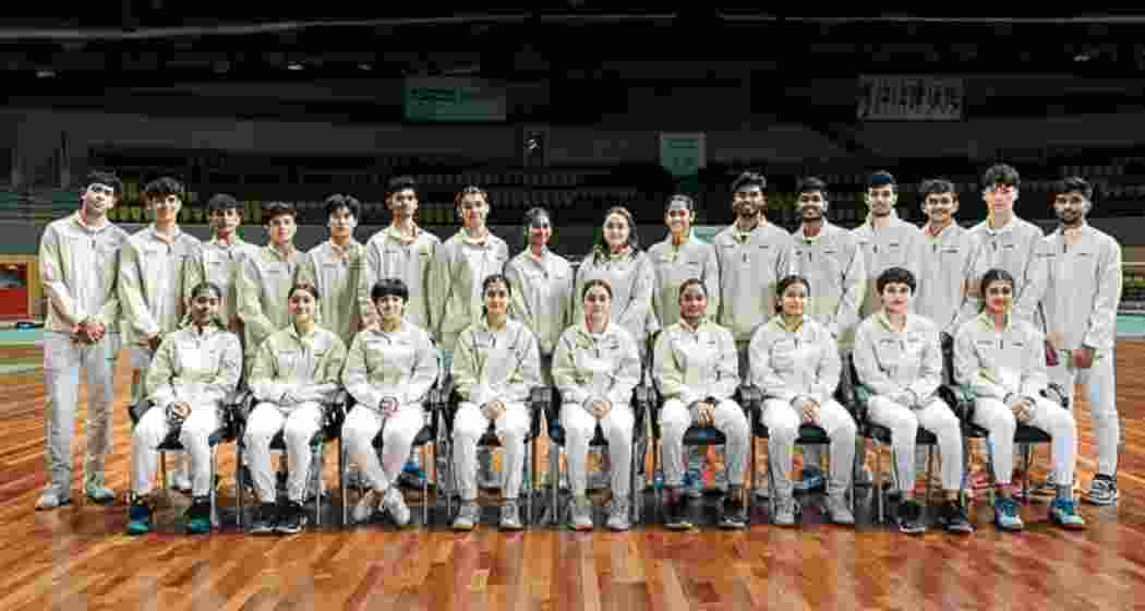Indian junior badminton players pose for a photograph ahead of the BWF World Junior Championships at the National Centre of Excellence, Guwahati.