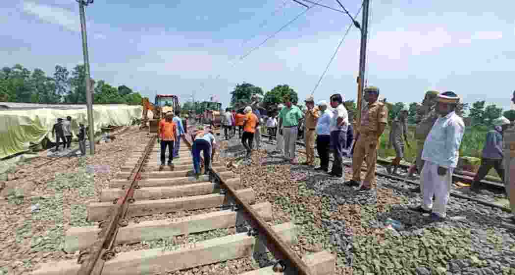 Restoration work underways after eight coaches of the Chandigarh-Dibrugarh Express derailed on July 18, in Gonda district. 