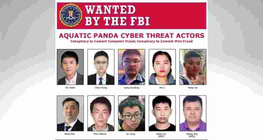 Details of an FBI wanted poster featuring Chinese nationals allegedly involved in a hacking operation known as Aquatic Panda.