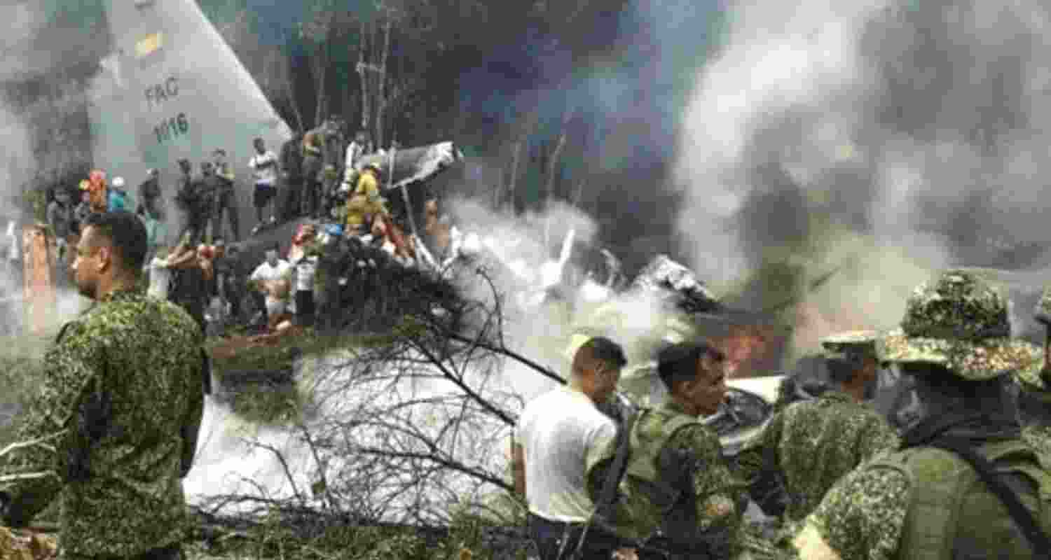 The impact triggered explosions as onboard ammunition caught fire. Defence Minister Sanchez said there was no indication that the crash was caused by an attack from illegal armed groups.