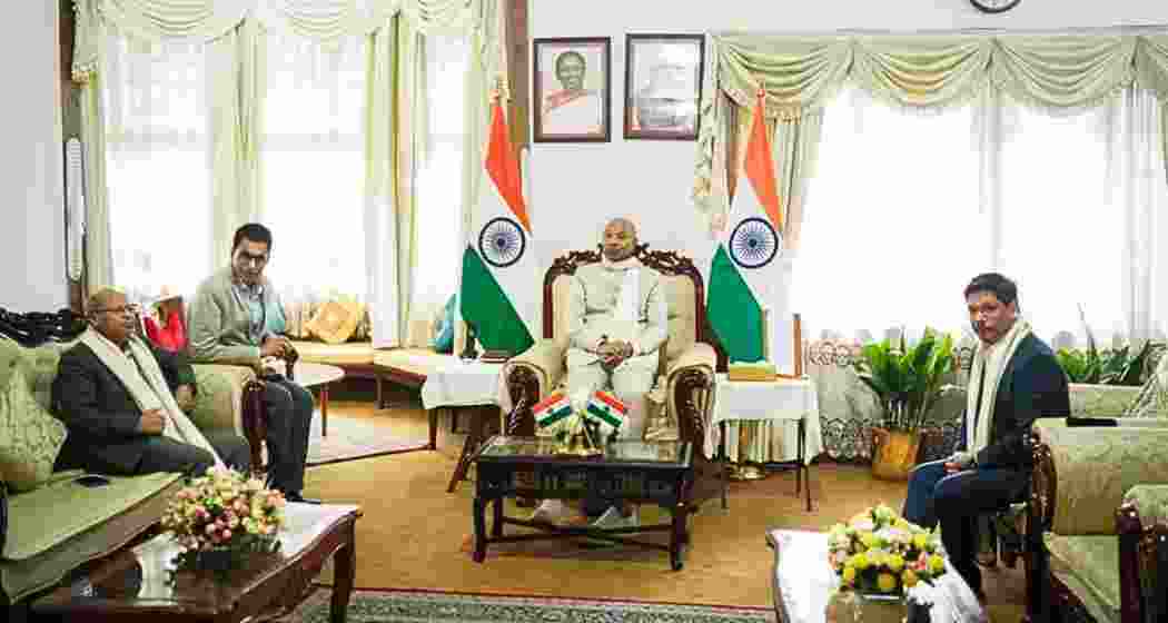Meghalaya Chief Minister Conrad K Sangma meets Governor C H Vijayashankar in Shillong to brief him on the improved law and order situation in violence-hit Garo Hills.