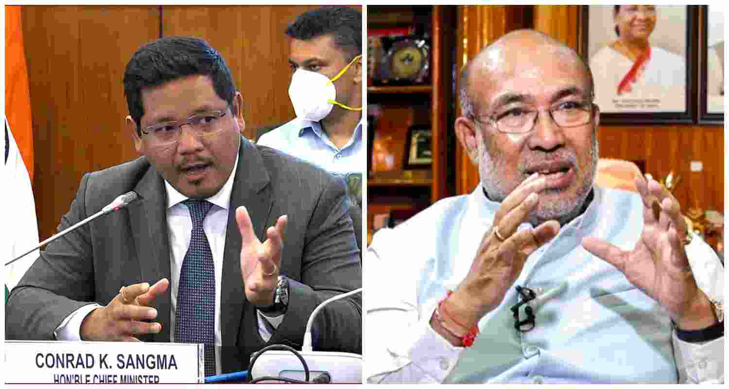 NPP Chief and Meghalaya CM Conrad Sangma (L), Manipur CM N Biren Singh (R).