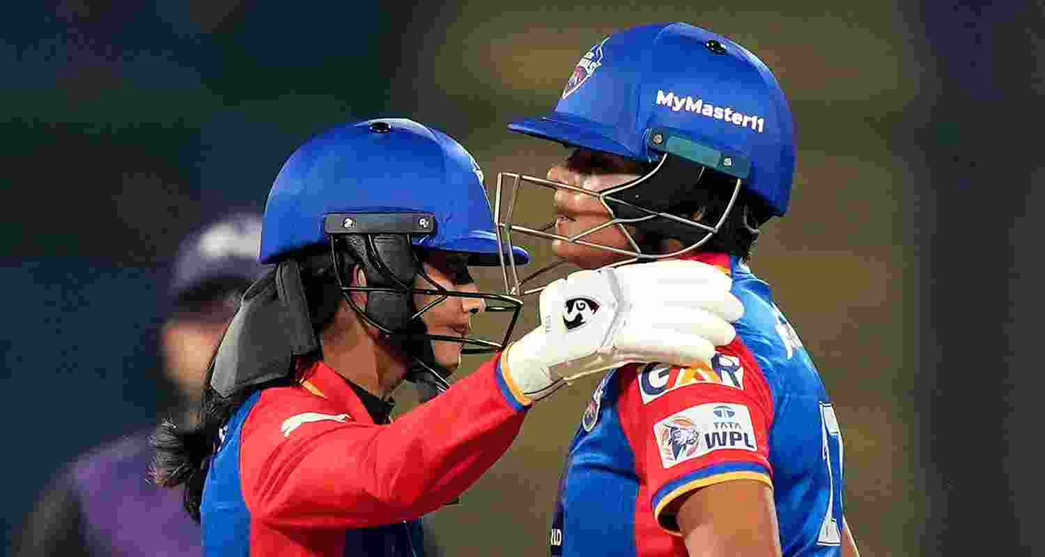 Delhi Capitals' batters Shafali Verma and Jemimah Rodrigues during the Women's Premier League (WPL) 2024 cricket match.