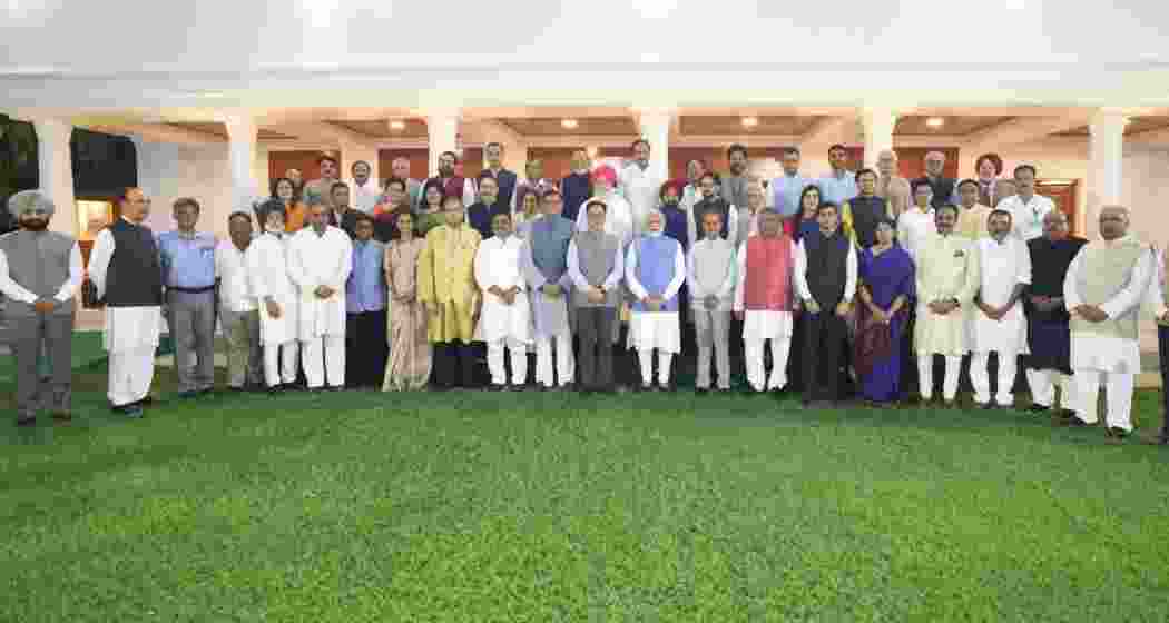Prime Minister Narendra Modi today hosted members of the various delegations who went to various countries, at 7, Lok Kalyan Marg. Delegation members talked about their meetings in different nations. 