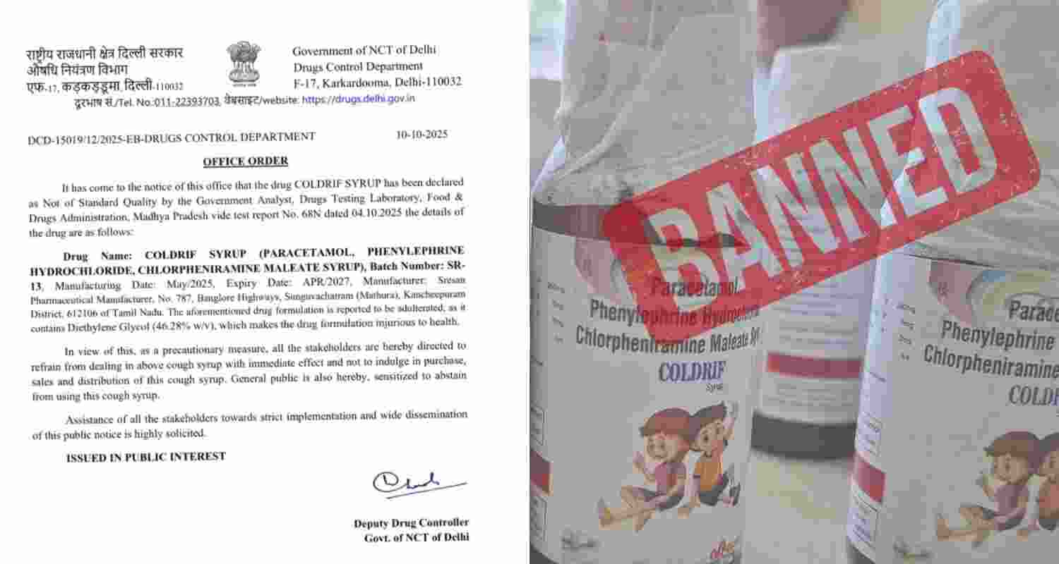 Delhi bans Coldrif cough syrup. Delhi bans Coldrif cough syrup.