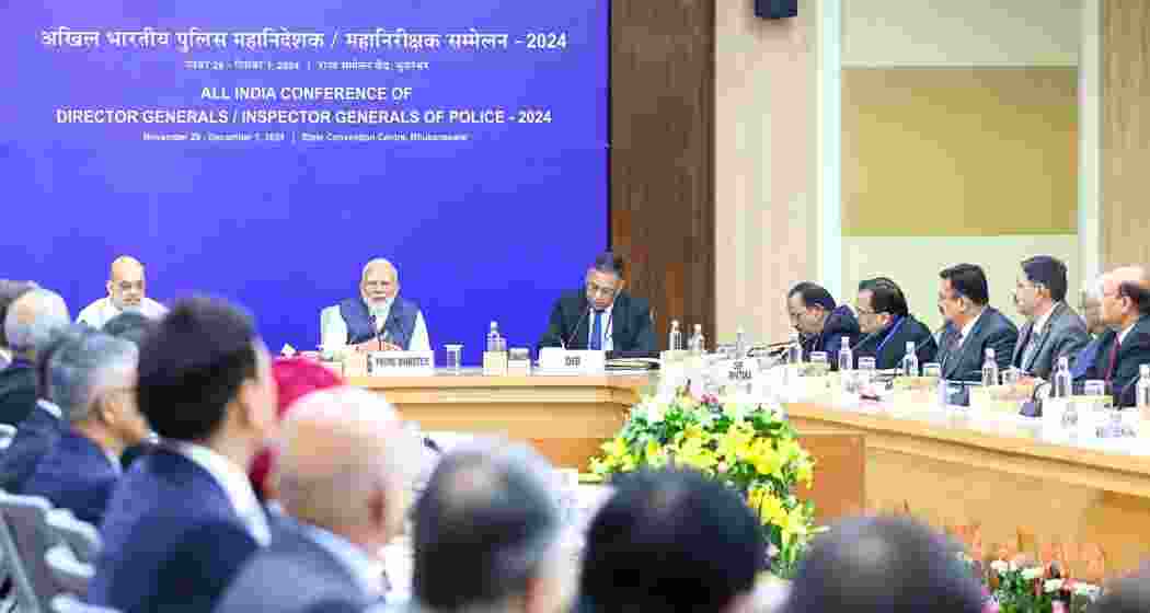 Union Minister Amit Shah and Prime Minister Narendra Modi during the 59th All-India DGP-IGP conference.