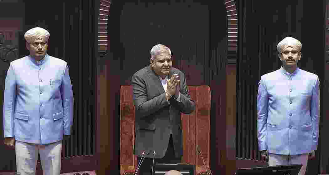 Rajya Sabha Chairman Jagdeep Dhankhar conducts proceedings in the House during the Winter session of Parliament, in New Delhi on Wednesday, Dec. 18, 2024.